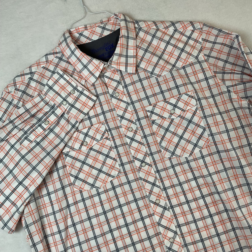 Wrangler 20X Competition Mens Orange White Plaid Western Pearl Snap Shirt XXL